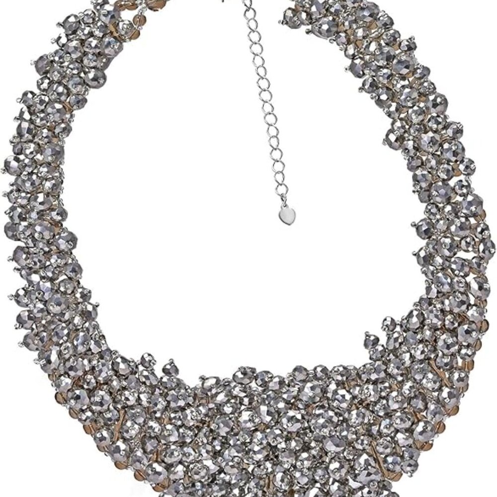 AeraVida Sophisticated and Colorful Cascading Silver Crystals Collar Necklace